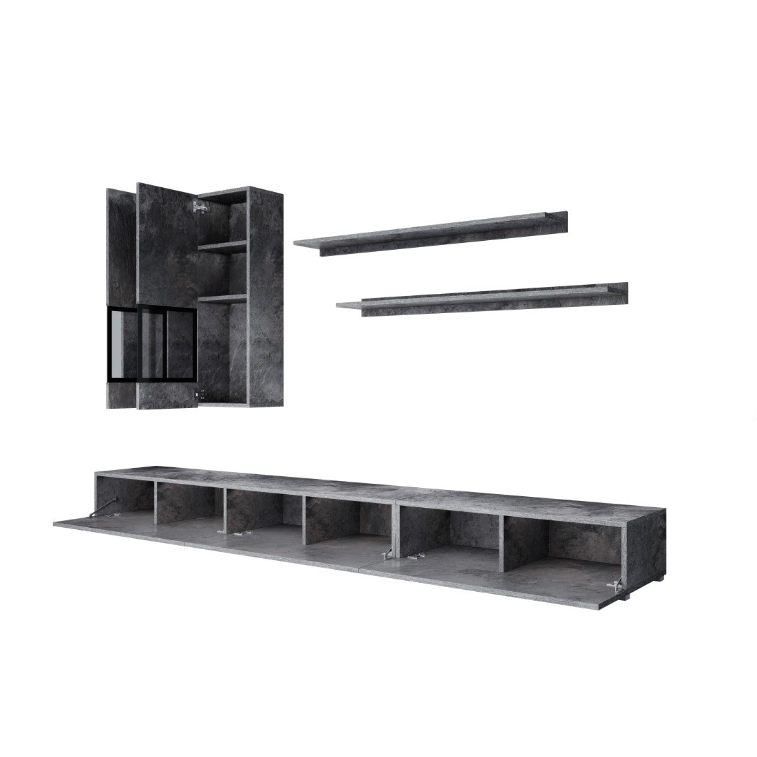 Set di mobili da salotto design collezione RAMOS. Colore grigio effetto ardesia.