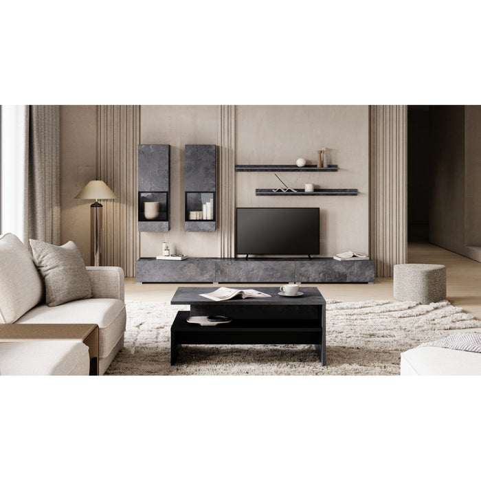 Set di mobili da salotto design collezione RAMOS. Colore grigio effetto ardesia.