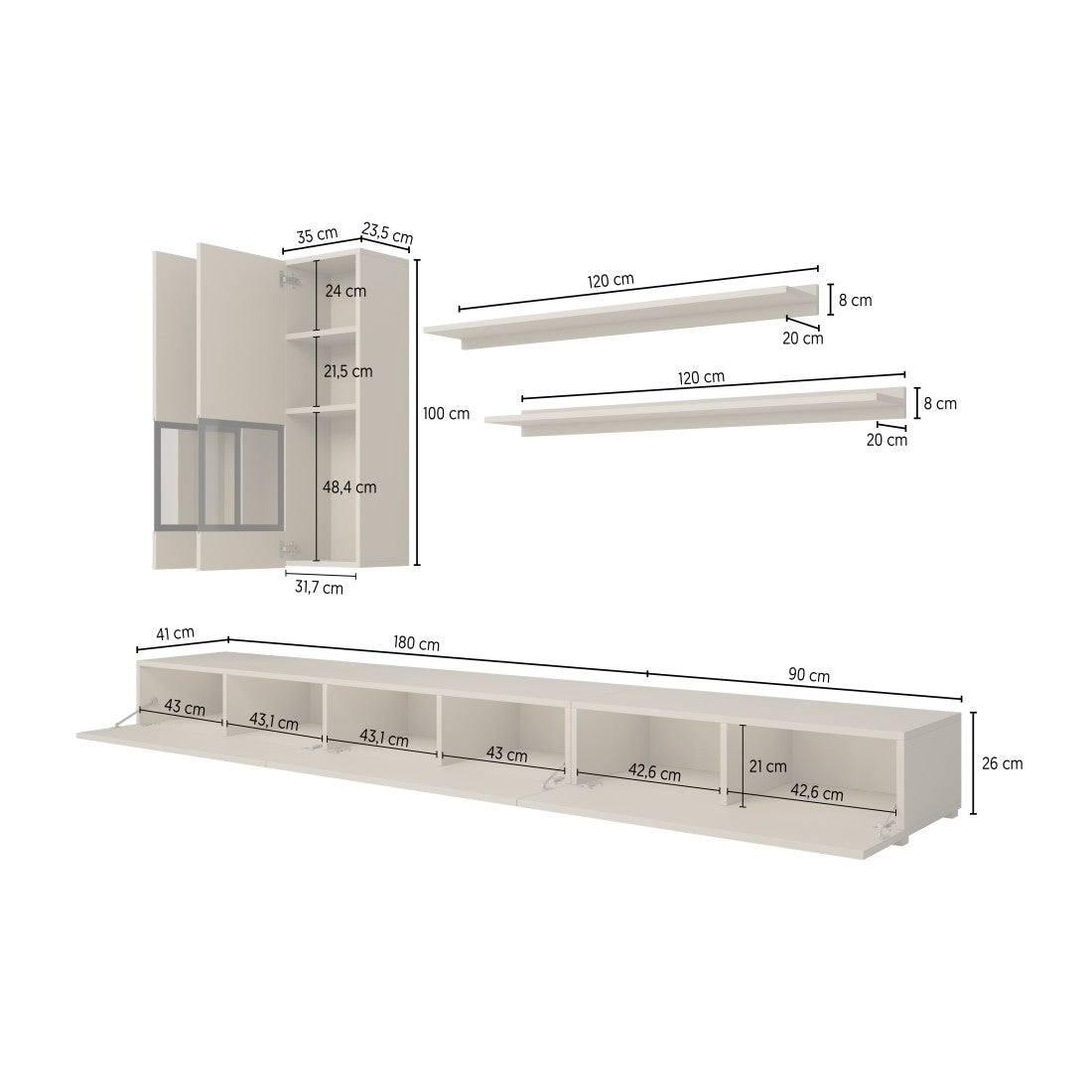 Set di mobili da salotto design collezione RAMOS. Colore grigio effetto ardesia.