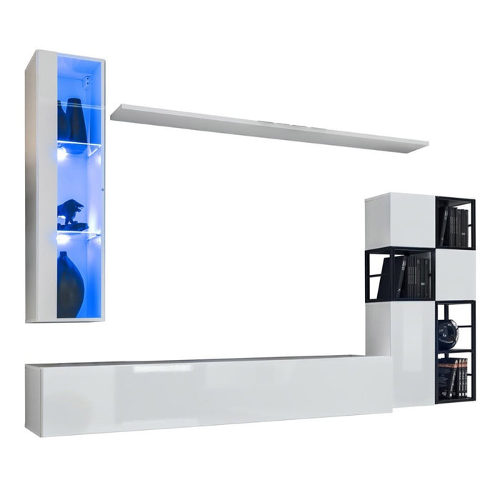 Set di mobili da soggiorno stile industriale SWITCH M2 – Bianco – LED integrati – Design moderno