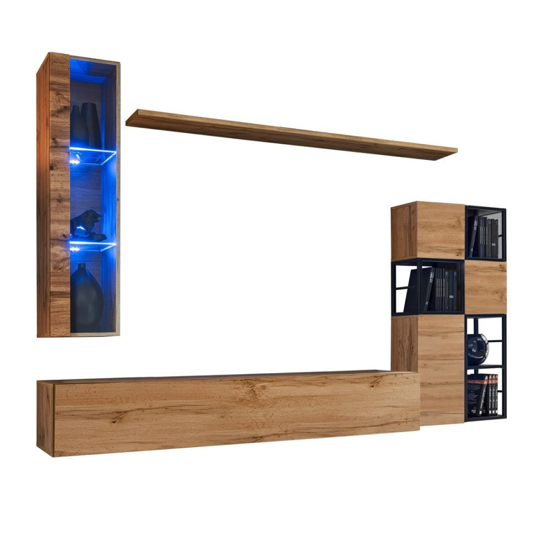 Set di mobili da soggiorno in stile industriale SWITCH M2. Colore rovere.