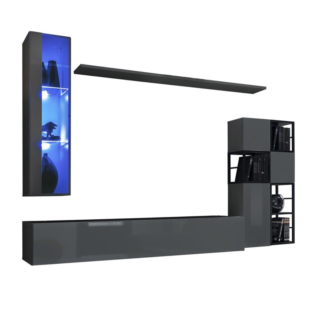 Set mobili da soggiorno stile industriale SWITCH M2 – Grigio – LED integrati – Design moderno