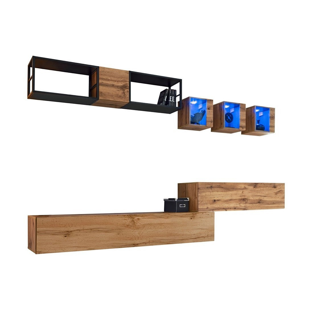 Set di mobili da salotto in stile industriale SWITCH M3. Colore rovere.