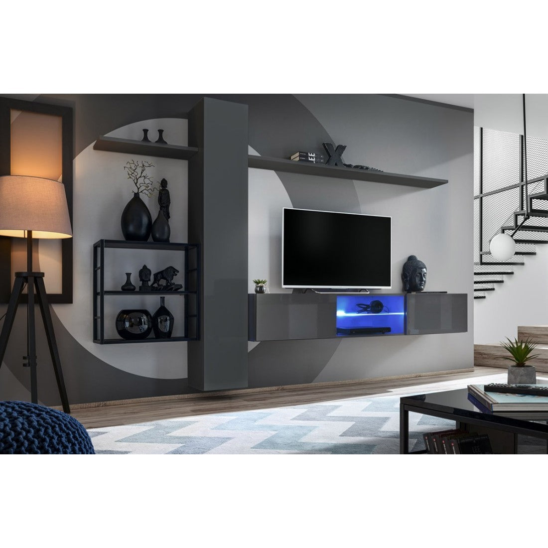 Set di mobili da soggiorno stile industriale SWITCH M5 – Colore grigio – LED integrati