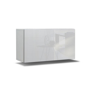 Set di mobili da soggiorno sospesi bianchi collezione CEPTO XV. 249cm, 8 pezzi, con LED.