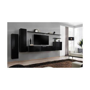Set di mobili da soggiorno SWITCH I – Design moderno – Nero lucido – Mobile TV e contenitori sospesi