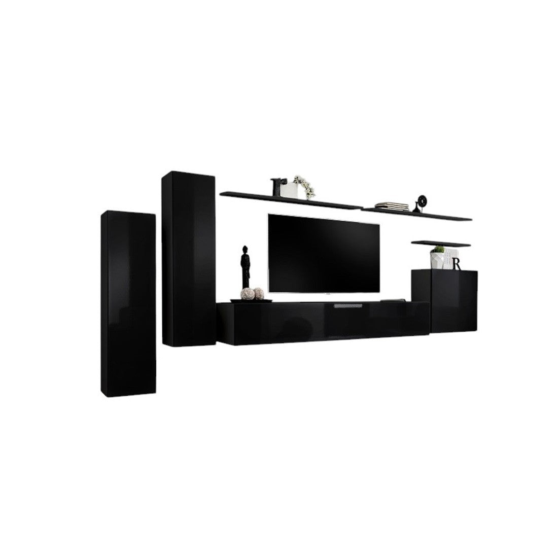 Set di mobili da soggiorno SWITCH I – Design moderno – Nero lucido – Mobile TV e contenitori sospesi