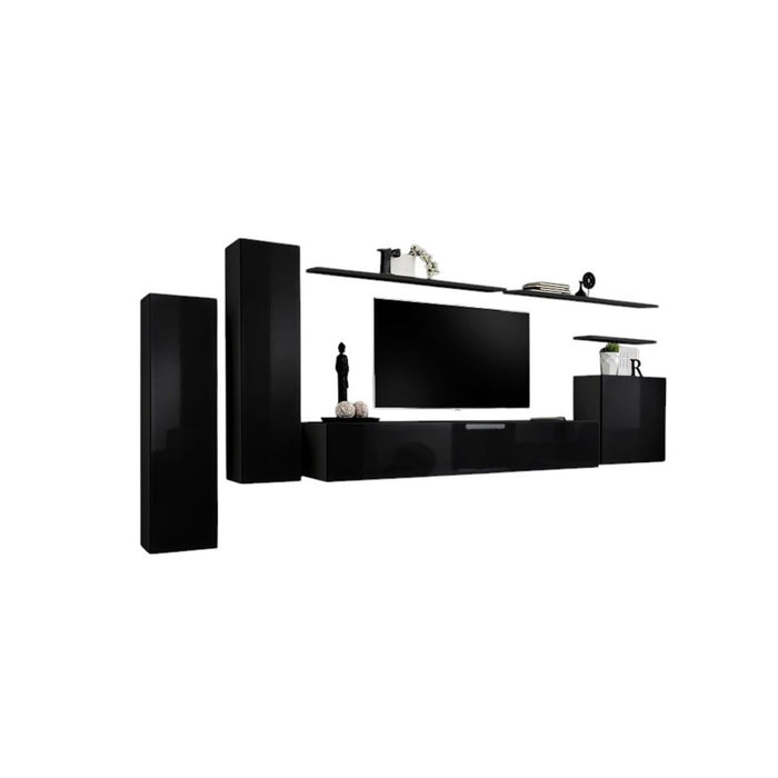 Set di mobili da soggiorno SWITCH I – Design moderno – Nero lucido – Mobile TV e contenitori sospesi