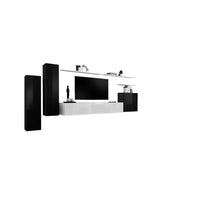 Set di mobili da soggiorno SWITCH I – Design moderno – Nero e bianco lucido – Mobile TV e contenitori sospesi