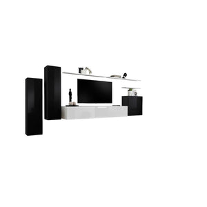 Set di mobili da soggiorno SWITCH I – Design moderno – Nero e bianco lucido – Mobile TV e contenitori sospesi