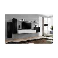 Set di mobili da soggiorno SWITCH I – Design moderno – Nero e bianco lucido – Mobile TV e contenitori sospesi
