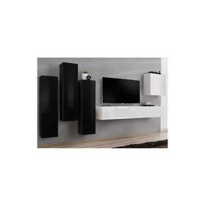Set di mobili da soggiorno SWITCH III – Design moderno – Nero e bianco lucido – Mobile TV e contenitori sospesi