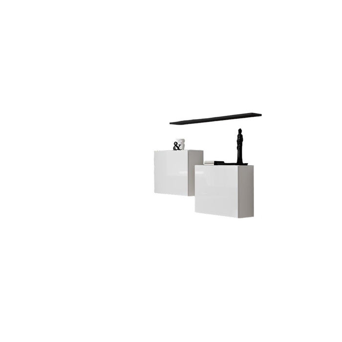 Set di mobili da salotto SWITCH SBI design, colore bianco lucido e scaffale nero.