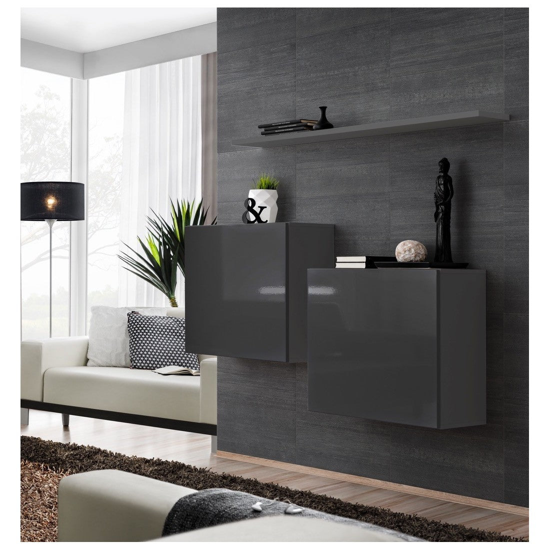 Set di mobili da soggiorno SWITCH SBI design, colore grigio lucido.