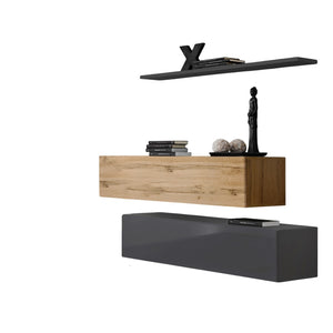 Set di mobili da soggiorno SWITCH SBII design, colore grigio lucido e rovere Wotan.