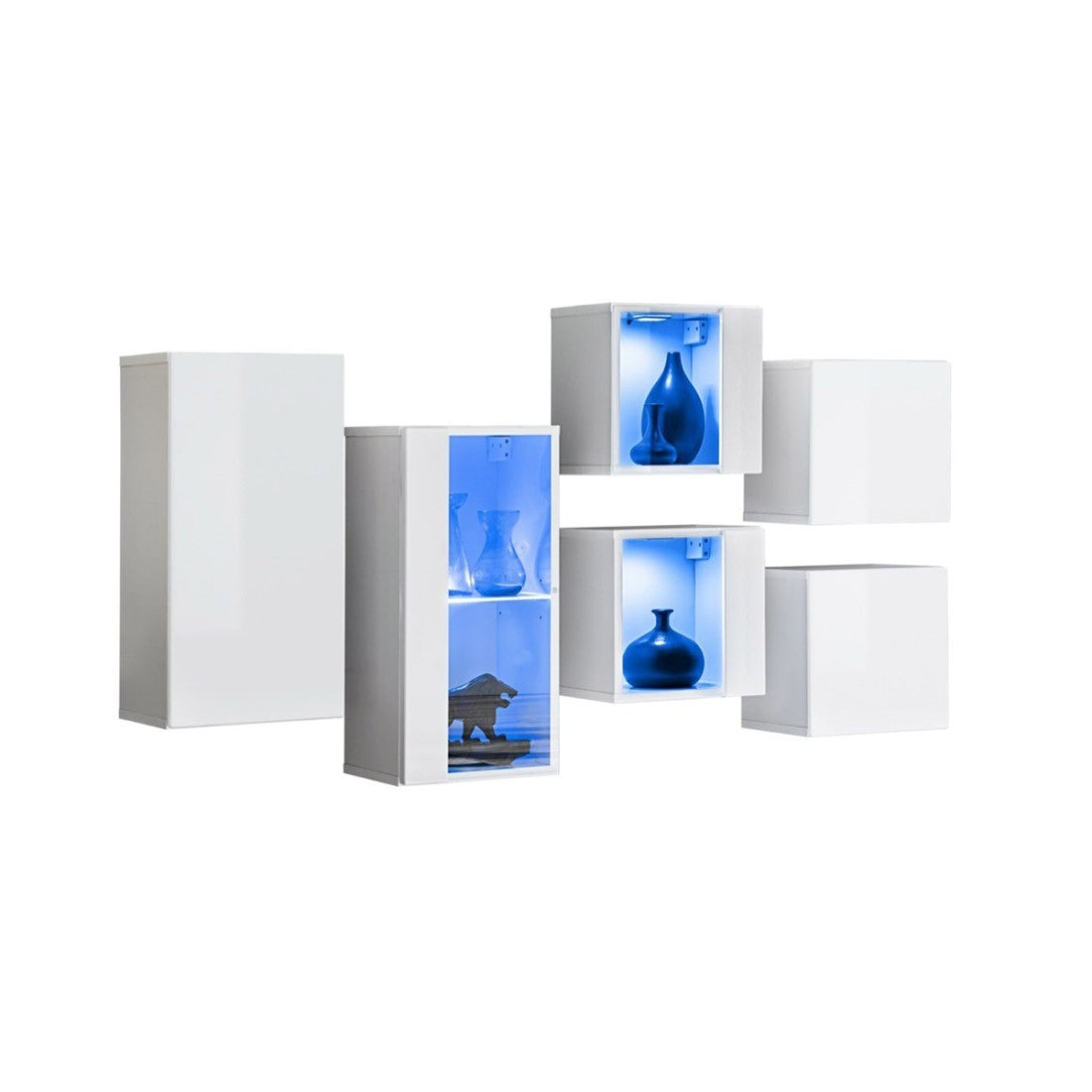 Set di mobili da soggiorno SWITCH SBIV – Bianco Lucido – LED integrati &amp sistema Push to Open