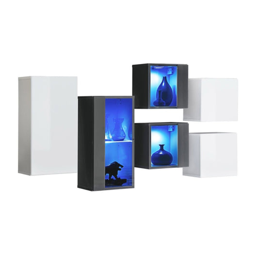 Set di mobili da soggiorno SWITCH SBIV - Bianco e grigio - LED integrati &amp sistema Push to Open