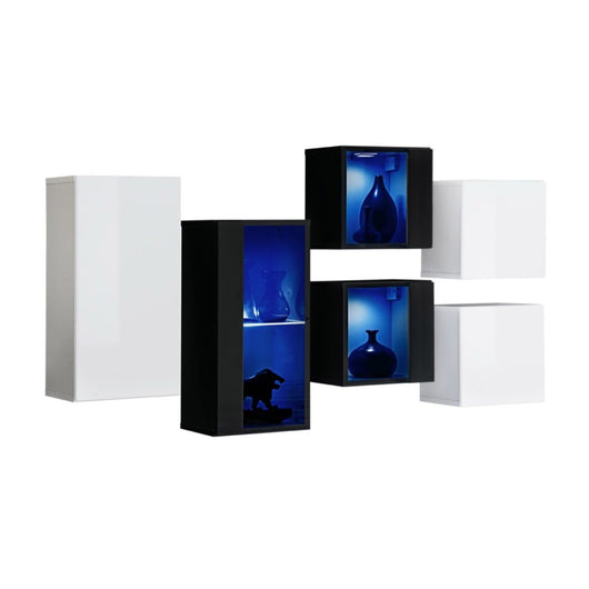 Set di mobili da soggiorno SWITCH SBIV – Bianco e nero – LED integrati &amp sistema Push to Open