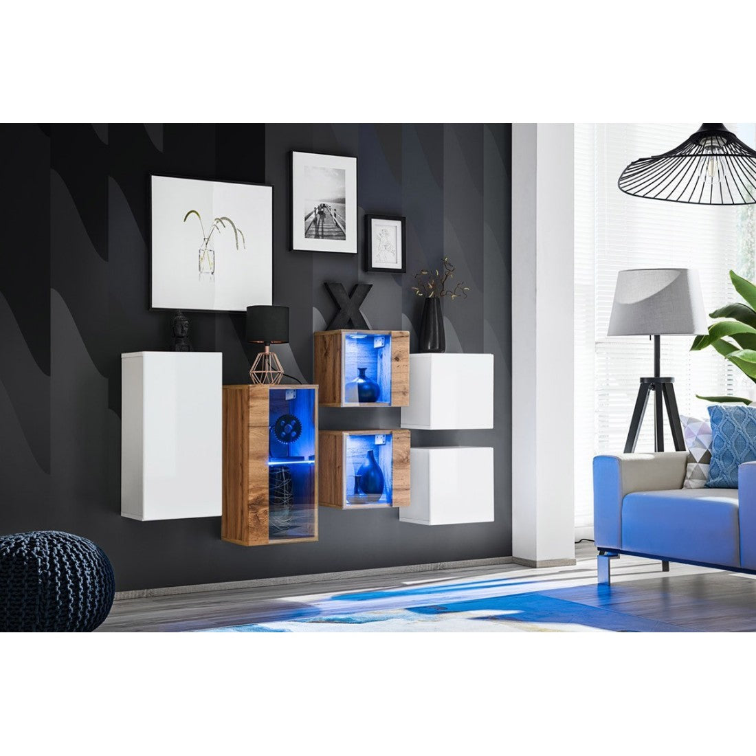 Set di mobili da soggiorno SWITCH SBIV – Rovere e Bianco – LED integrati – Design moderno