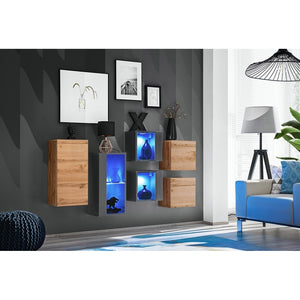 Set di mobili da salotto SWITCH SBIV – Rovere e Grigio – LED integrati – Design moderno