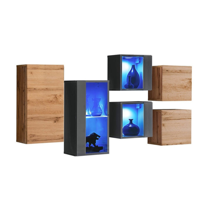 Set di mobili da salotto SWITCH SBIV – Rovere e Grigio – LED integrati – Design moderno