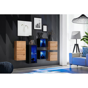 Set di mobili da salotto SWITCH SBIV – Rovere e Nero – LED integrate – Design moderno