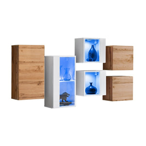 Set di mobili da salotto SWITCH SBIV design. Colori bianco e rovere.