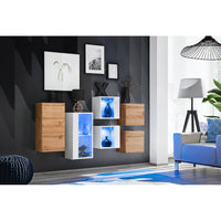 Set di mobili da salotto SWITCH SBIV design. Colori bianco e rovere.