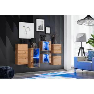 Set di mobili da salotto SWITCH SBIV design. Colore rovere. Sistema LED integrato.