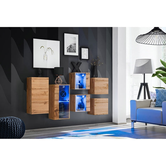 Set di mobili da salotto SWITCH SBIV design. Colore rovere. Sistema LED integrato.