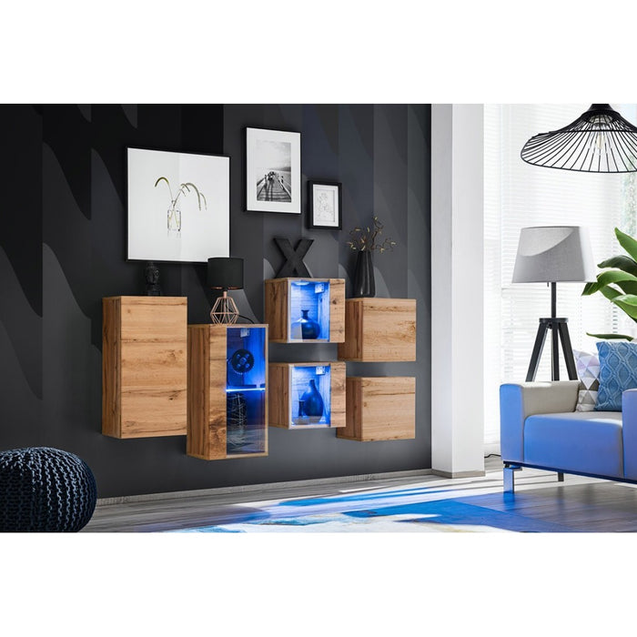 Set di mobili da salotto SWITCH SBIV design. Colore rovere. Sistema LED integrato.