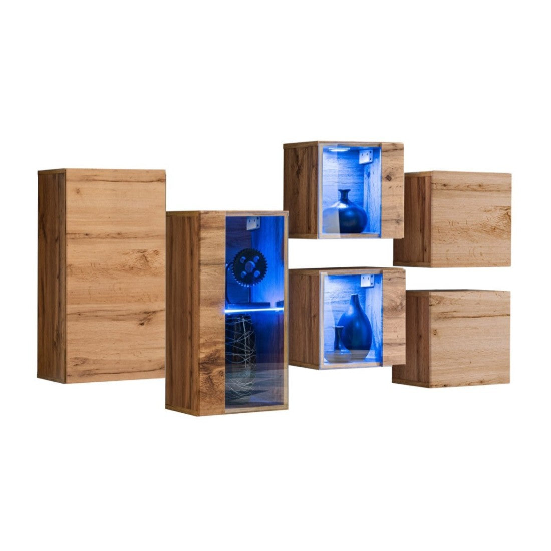 Set di mobili da salotto SWITCH SBIV design. Colore rovere. Sistema LED integrato.