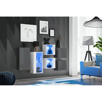 Set di mobili da soggiorno SWITCH SBIV design. Colori grigio e bianco.