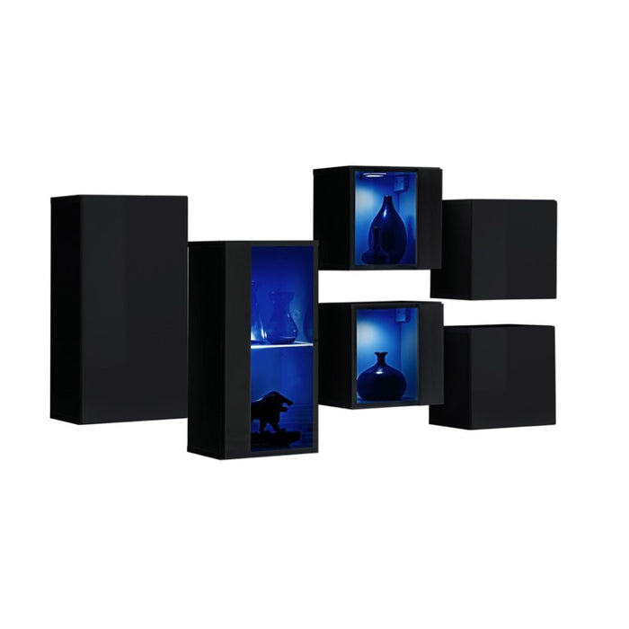 Set di mobili da soggiorno SWITCH SBIV design. Colore nero lucido. Sistema LED integrato.