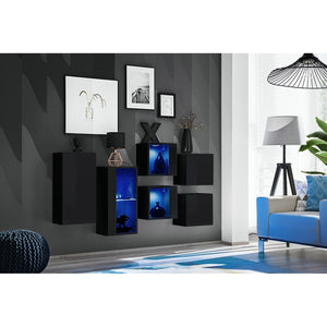 Set di mobili da soggiorno SWITCH SBIV design. Colore nero lucido. Sistema LED integrato.
