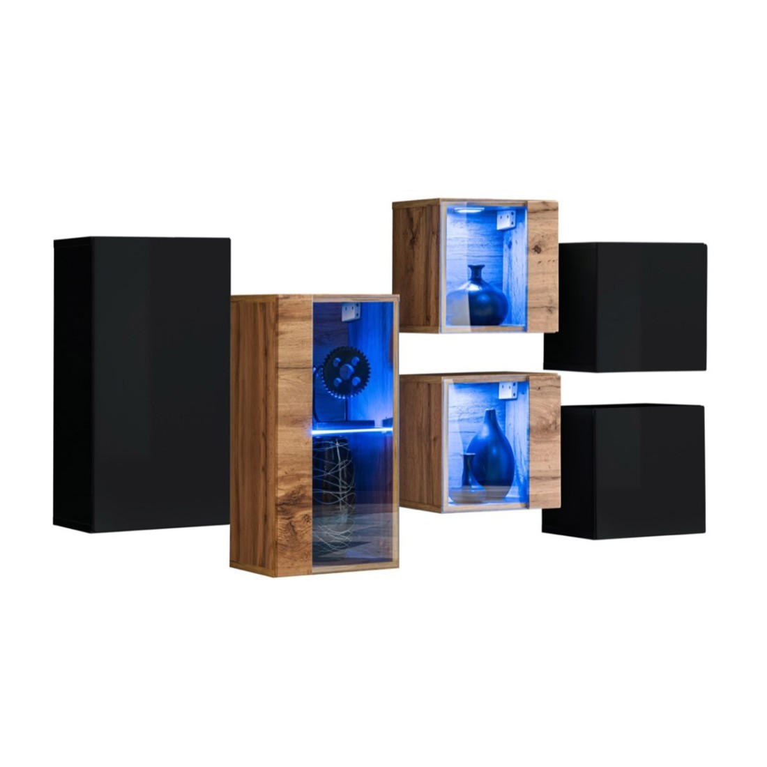 Set di mobili da salotto SWITCH SBIV design. Colori nero e rovere.