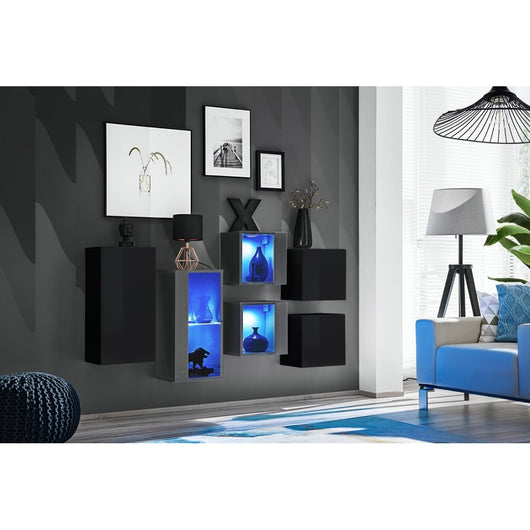 Set di mobili da soggiorno SWITCH SBIV design. Colori nero e grigio.