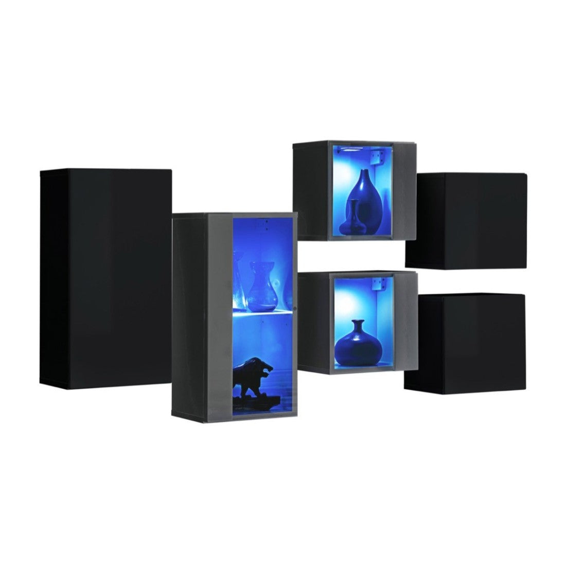 Set di mobili da soggiorno SWITCH SBIV design. Colori nero e grigio.