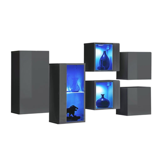 Set di mobili da soggiorno SWITCH SBIV – Grigio lucido – LED integrati &amp sistema Push to Open