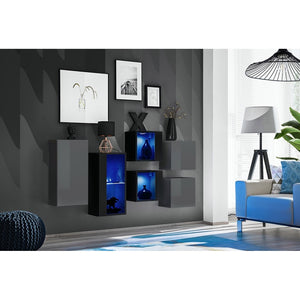 Set mobili da salotto SWITCH SBIV – Grigio e Nero – LED integrate – Design moderno
