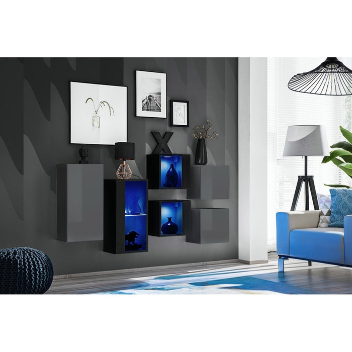 Set mobili da salotto SWITCH SBIV – Grigio e Nero – LED integrate – Design moderno