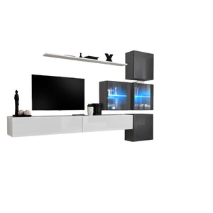 Set di mobili da soggiorno SWITCH XIX design, colori bianco e grigio lucido.