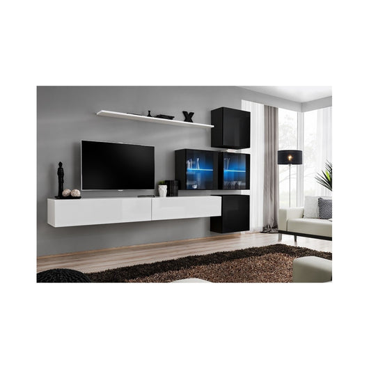 Set di mobili da soggiorno SWITCH XIX design, colori bianco e nero lucido.