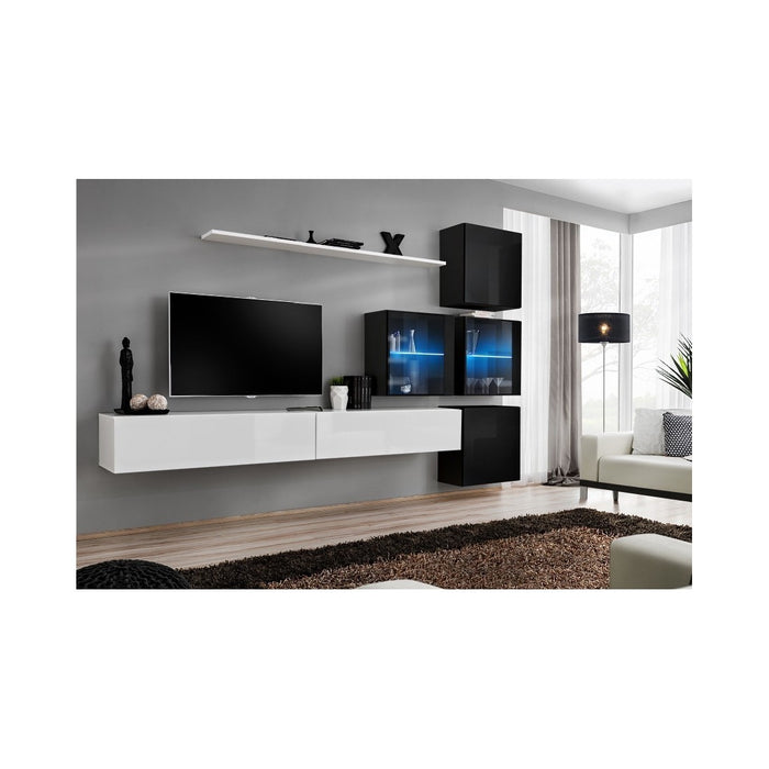 Set di mobili da soggiorno SWITCH XIX design, colori bianco e nero lucido.