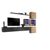 Set di mobili da salotto SWITCH XIX design, colore grigio lucido e quercia Wotan.