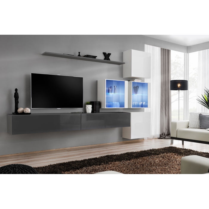 Set di mobili da soggiorno SWITCH XIX design, colore grigio e bianco lucido.