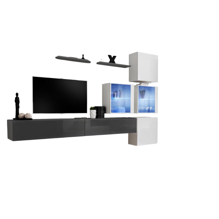 Set di mobili da soggiorno SWITCH XIX design, colore grigio e bianco lucido.