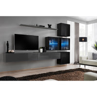 Set di mobili da salotto SWITCH XIX design, colori grigio e nero lucido.