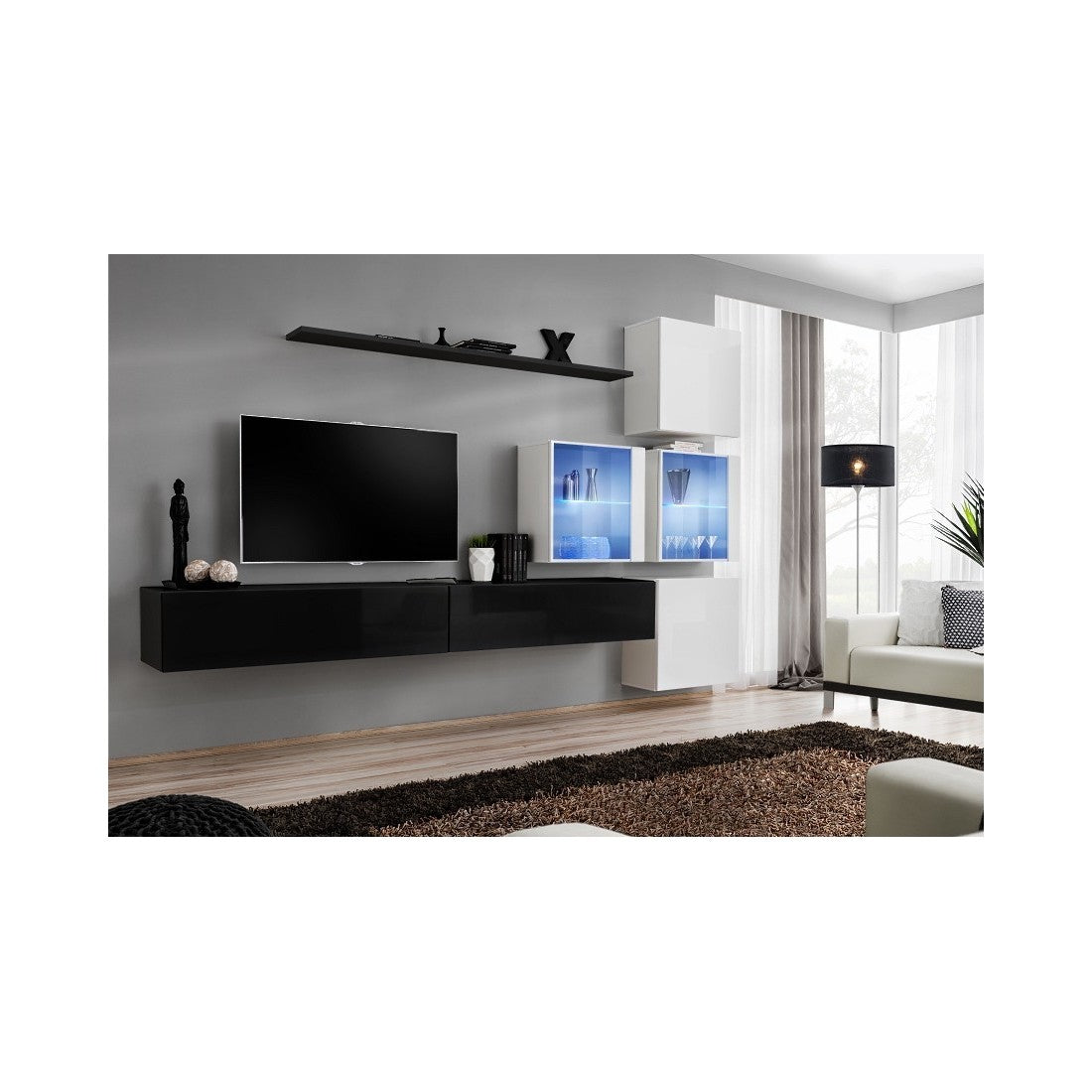 Set di mobili da soggiorno SWITCH XIX – Design moderno – Nero e bianco lucido