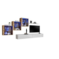 Set di mobili da soggiorno SWITCH XX design, colori bianco lucido e rovere Wotan.